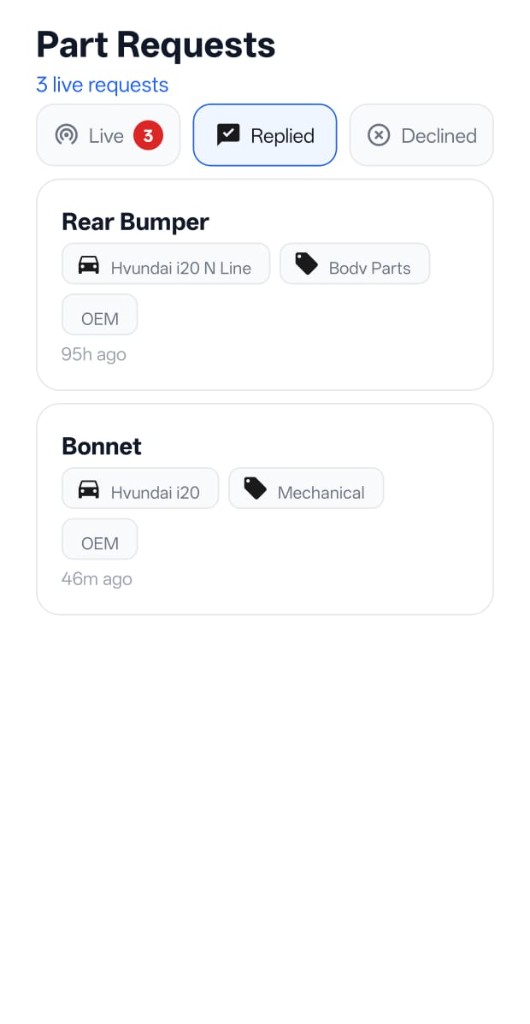 Vendor live part requests